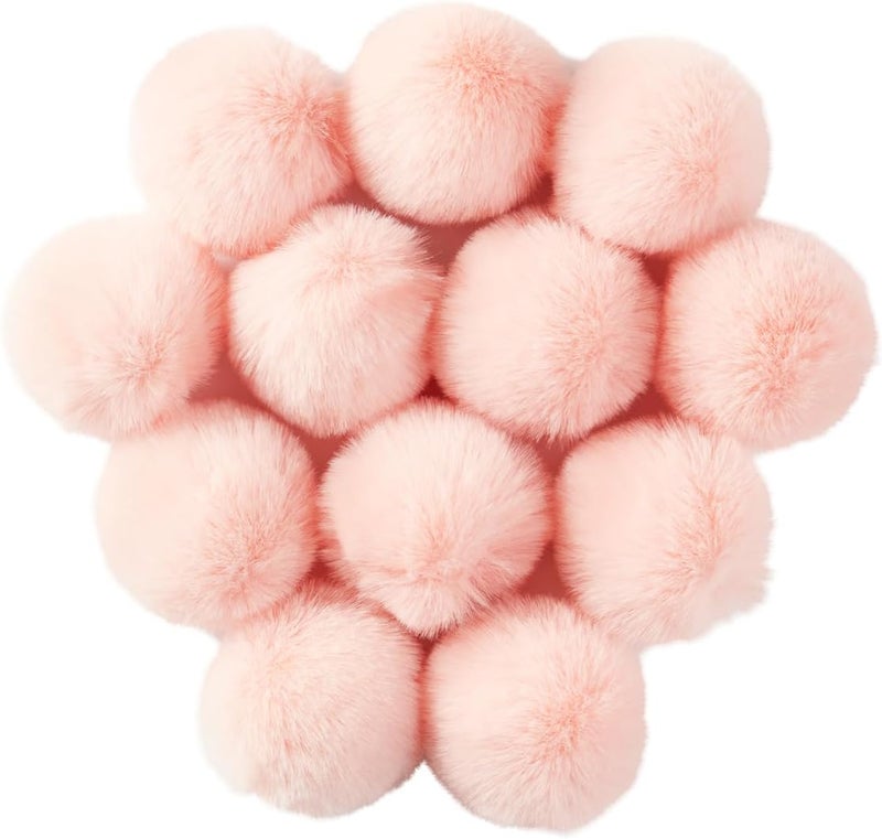 Homtable 12 Pcs Small Faux Fur Pom Pom Balls 2.75 in Fur Fluffy Pompom Ball with Elastic Loop for Hats, Shoes, Scarves, Gloves, Bags, Key Chain Charms Accessories, 2 3/4 inches (Pink) - Image 1